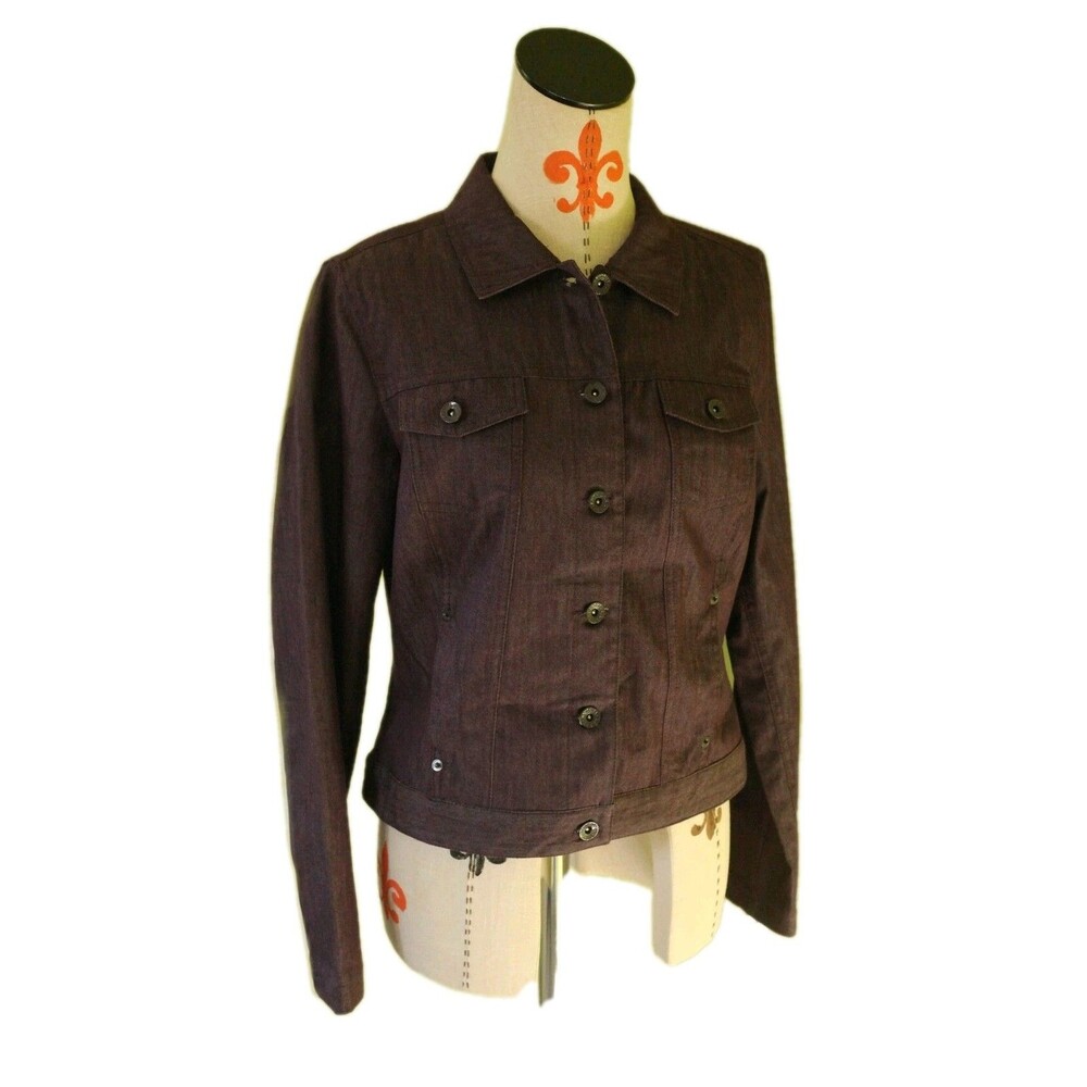 Larry Levine Womens Cotton Jacket Trucker Stretch Eggplant Purple Sz M NWT $70